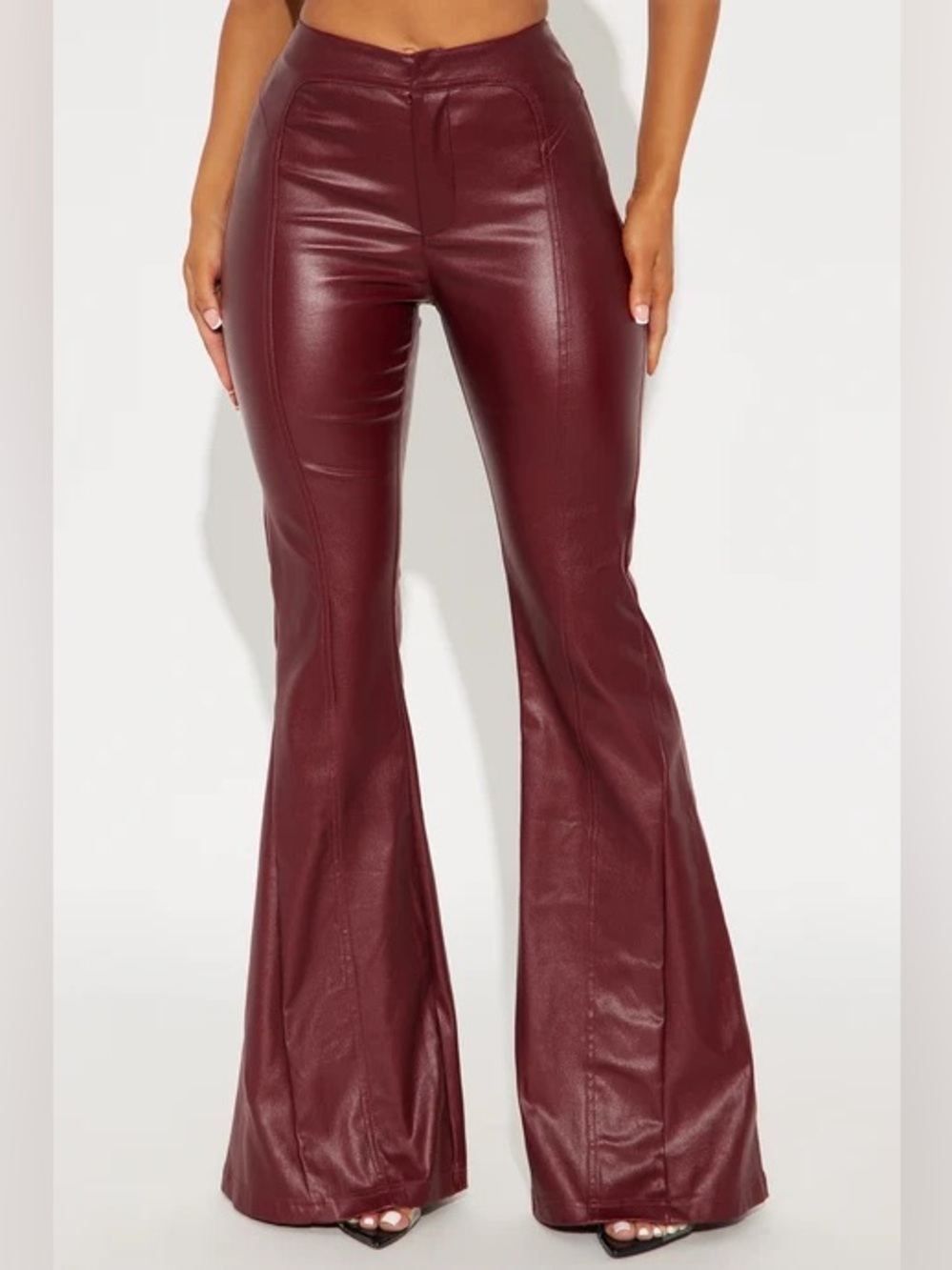 SHEIN faux leather burgandy flare dress pants